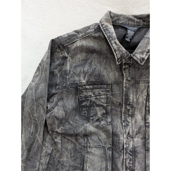 Mens RocaWear Denium Size 48 Black Grey Jacket Distressed Vintage RARE - Picture 7 of 15